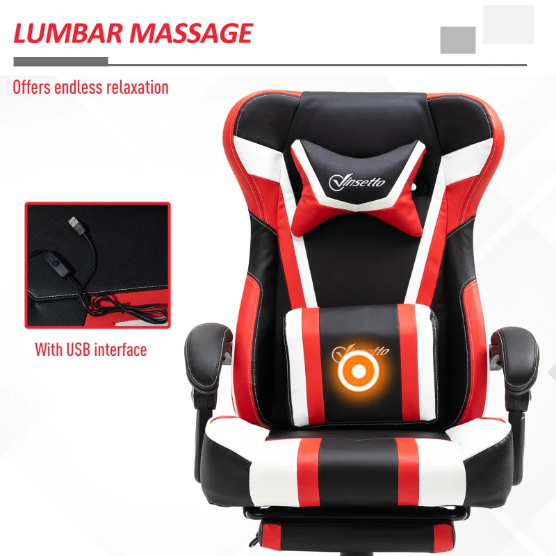 Vinsetto High Back Gaming Chair, Racing Style Ergonomic Computer Desk Chair with Adjustable Height, Retractable Footrest, Headrest and Lumbar Support, Red