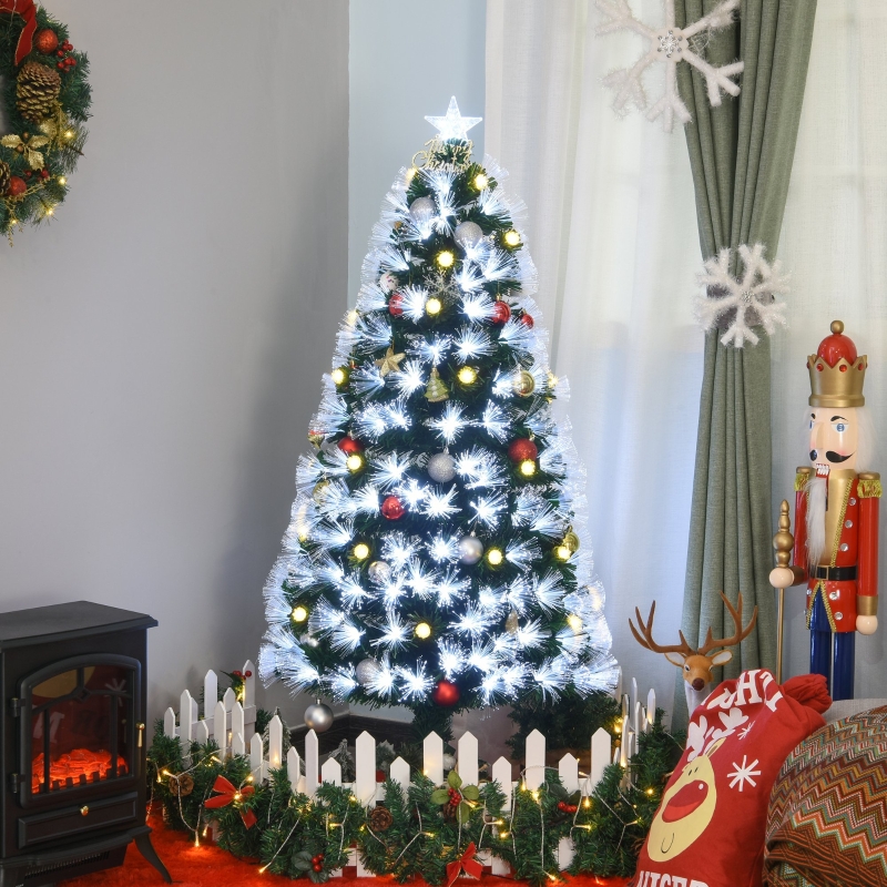 HOMCOM 4ft Tall Artificial Tree White Fiber LED Pre-Lit Christmas Decoration Green