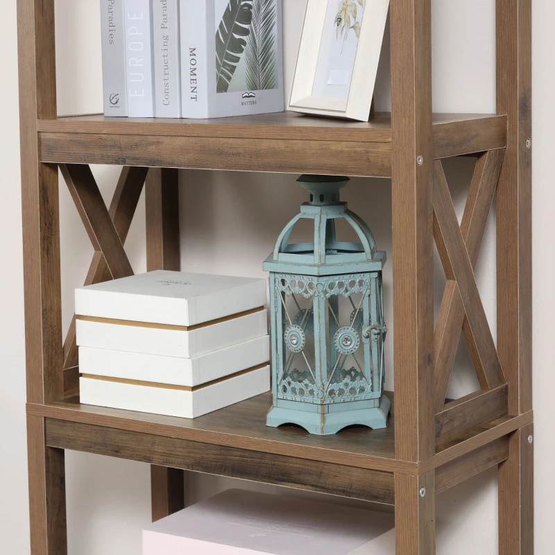 HOMCOM Farmhouse Chic 3-Tier Shelf Bookcase Display Rack with Drawer for Living Room, Bedroom, Office, Natural Wood