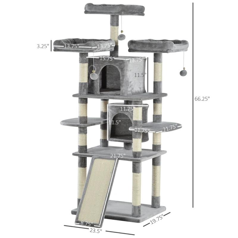 PawHut Plush Cat Tree Tower Activity Center w/ Sisal Scratching Posts Board Perch Condo