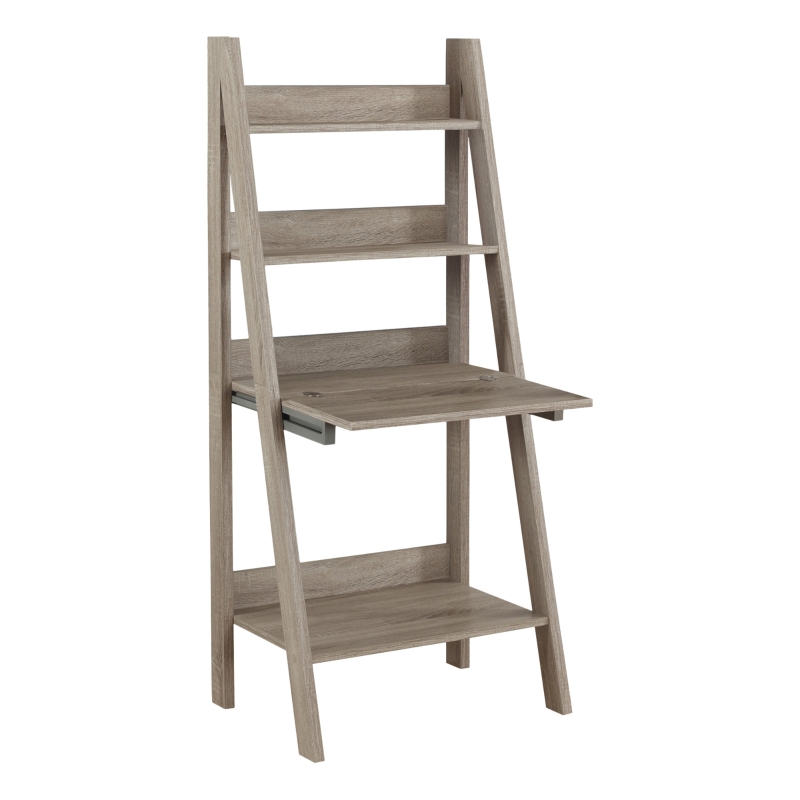 Monarch 61"H High Laddle Style Bookcase with Drop Down Desk Space - Dark Taupe