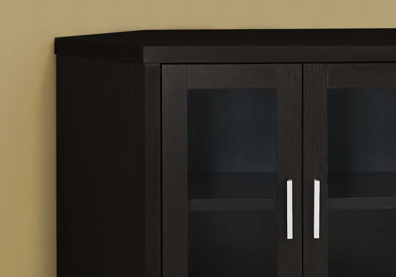 Monarch 42" Wood Grain-Look Space Saving Glass Cabinet Door Corner Console TV Stand - Cappuccino Brown Finish