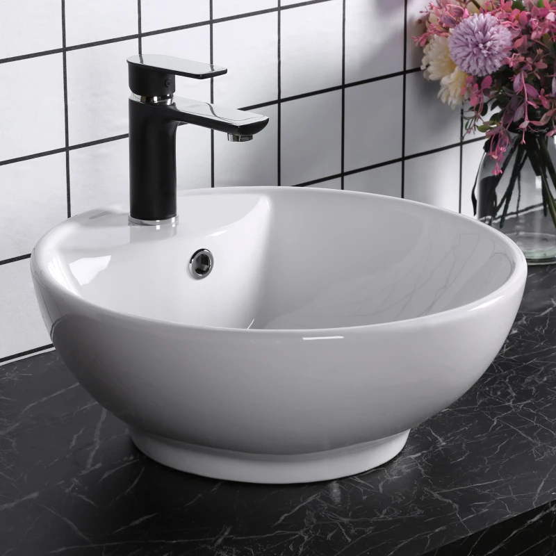 kleankin Porcelain Art Basin Above Counter Ceramic Bathroom Vessel Vanity Sink