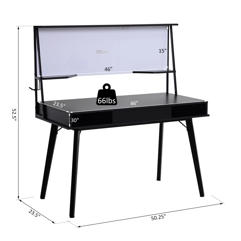 HOMCOM Heavy Duty Office Desk Computer Table Ample Storage Desktop W/ Whiteboard Adjustable Feet Black