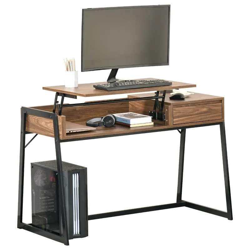 HOMCOM Compact Computer Desk Workstation for Modern Office Study Writing with Drawer Storing Box, Home Furniture, Natural