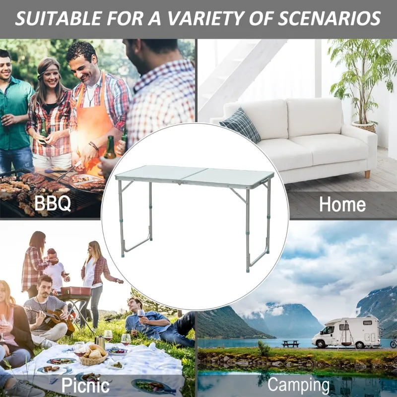 Outsunny 47" Aluminum Lightweight Portable Folding Easy Clean Camping Table with Carrying Handle