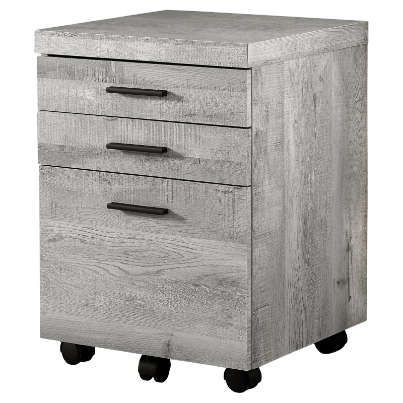 Monarch Contemporary Rustic Reclaimed Wood-look 3 Drawer Filing Cabinet with Castors - Grey