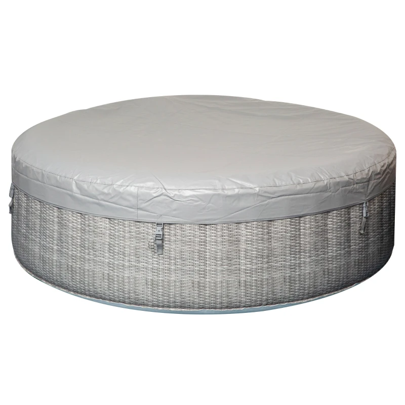 Outsunny 4-6 Person Inflatable Portable Hot Tub Outdoor Round Heated Spa with 130 Jets, Cover, Filter Cartridges, Grey