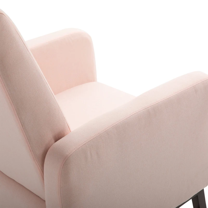 HOMCOM Accent Lounge Rocking Chair with Solid Curved Wood Base and Linen Padded Seat, Pink