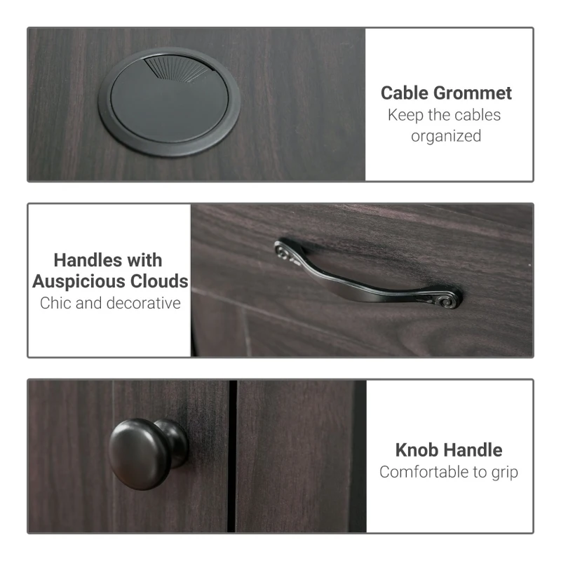 HOMCOM L-Shaped Desk with Hutch, Computer Desk with Drawers, Home Office Corner Desk Study Workstation Table with Storage Cabinets Shelves, Dark Gray