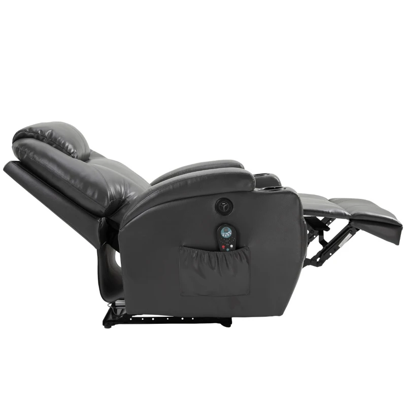 HOMCOM Electric Power Massage Recliner Chair PU leather w/ 8-Point Vibration Waist Heating, USB Port, Dark Grey