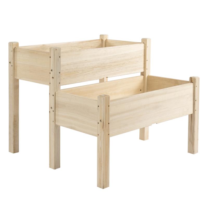 Outsunny Raised Garden Bed, 2-Tier Wood Planter Stand Plant Grow Box, 34"x34"x28"