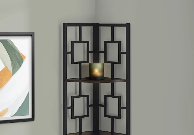 Monarch 62" H Transitional Decorative 4-Tier Corner Etagere Bookcase - Espresso / Black Metal