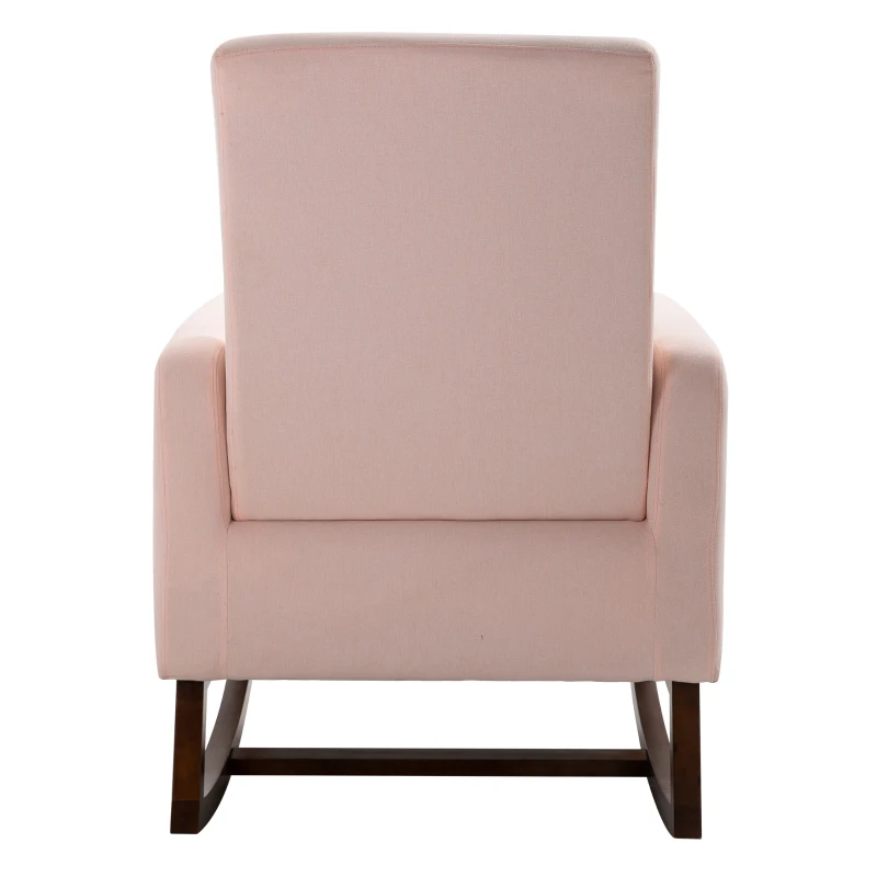 HOMCOM Accent Lounge Rocking Chair with Solid Curved Wood Base and Linen Padded Seat, Pink