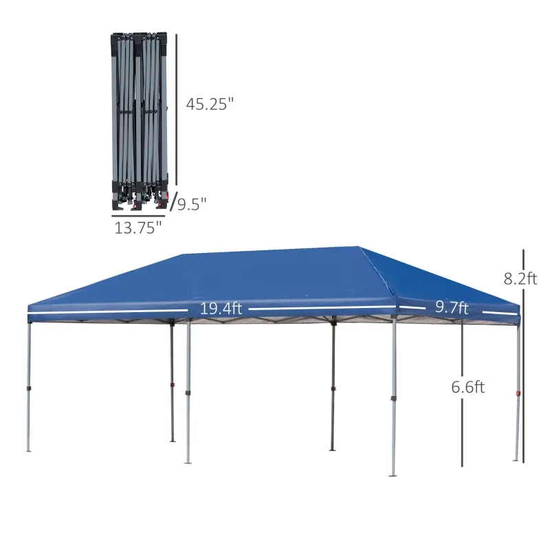 Outsunny 20' x 8' Outdoor Pop-Up Party Tent Canopy Gazebo with Mesh Sidewalls, 3-Level Adjustable Height, Handy Bag, Blue
