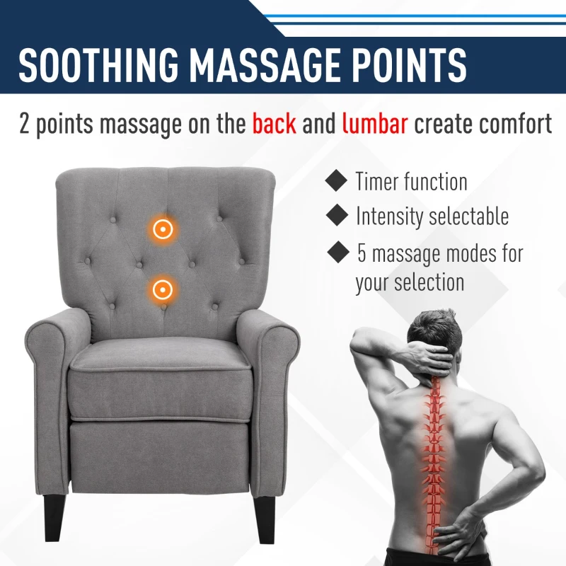 HOMCOM Linen Fabric Manual Recliner with Vibrating Massage and Wired Remote Control, Light Grey