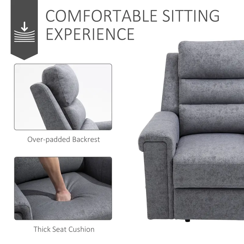 HOMCOM Modern Recliner Chair Linen Fabric Single Sofa Home Theater Seating with Overstuffed Armrest and Back, Grey