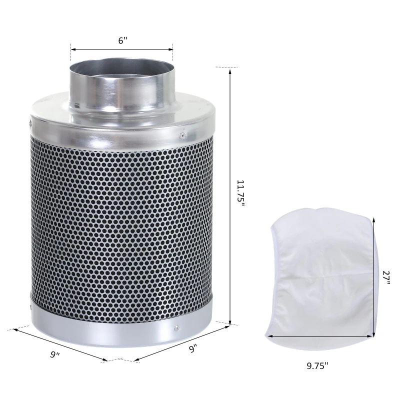 DURHAND 6 Inch Inline Fan Carbon Filter Duct Combo 2 Clamps Hydroponics Grow Room Tent Ventilation Kit