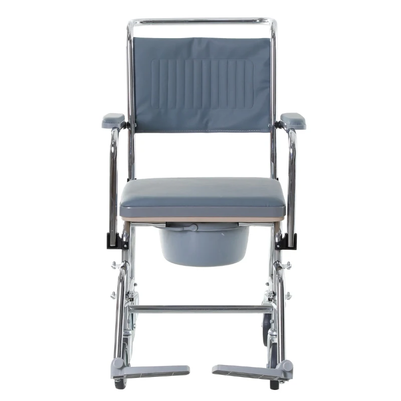 HOMCOM Shower Rolling Chair Personal Mobility Assist Bedside Commode Toilet Chair with Detachable Bucket Armrest Wheelchair Design Armchair for Elder Disabled Pregnant, Grey