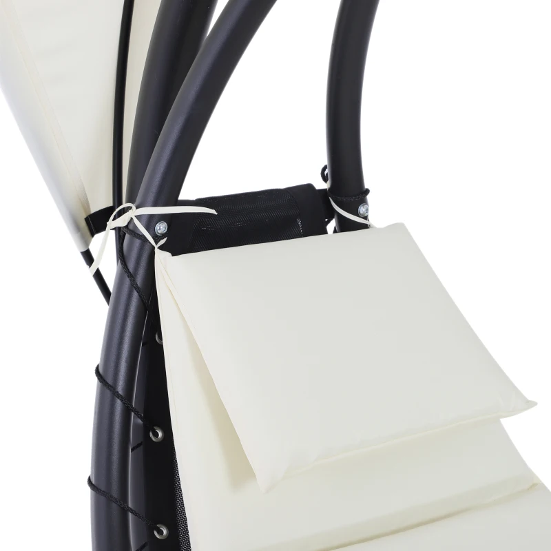 Outsunny Outdoor Patio Porch Hanging Sky Swing Chair dream chair lounger hammock with Stand and Waterproof Canopy – Cream & Black