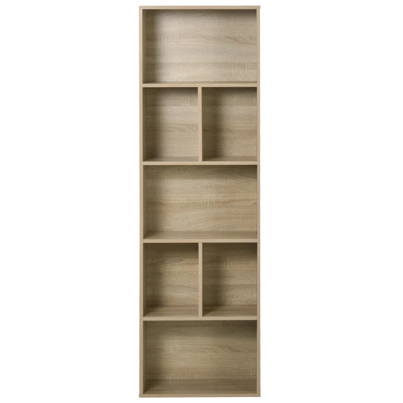 HOMCOM 5-Tier Contemporary Wood Bookcase with Open Storage Display Rack for Home, Office, and Study - Oak