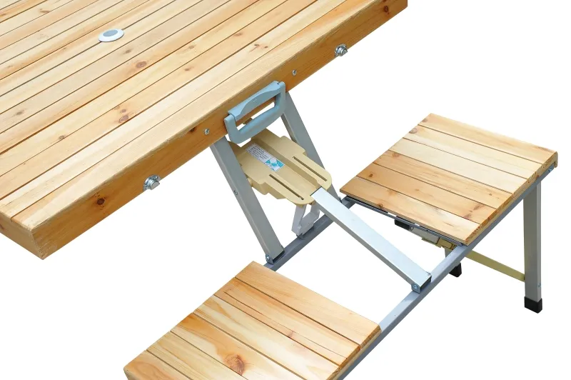 Outsunny 54" Portable Camping Table with 4 seat Wooden Portable Folding Picnic Table Set with Umbrella Hole