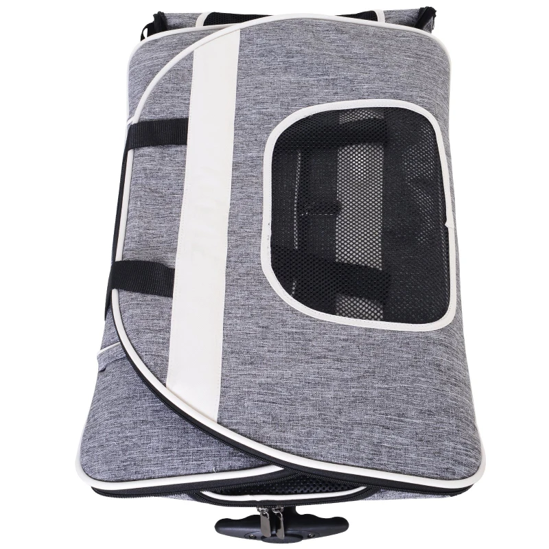 PawHut Foldable Pet Travel Carrier with Wheels, Oxford Fabric Aluminum, Small to Medium Cats and Dogs, Grey and White