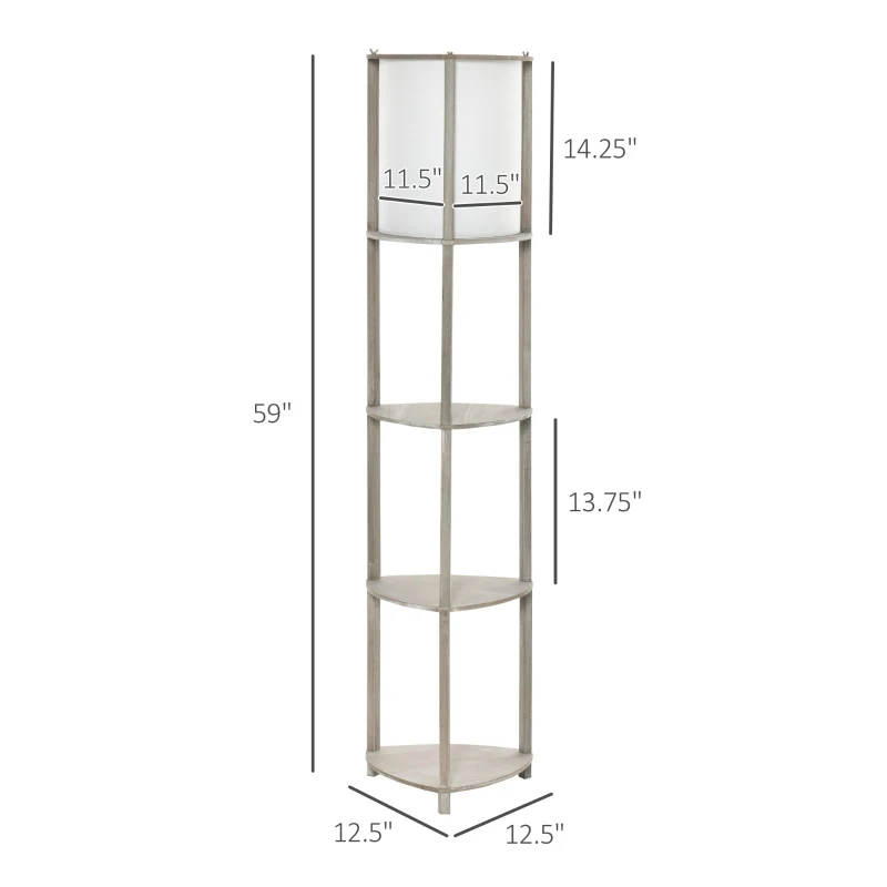 HOMCOM Floor Lamp with Display Shelves, Modern Standing Lamps with Footswitch, Solid Wood Nightstand Tower Lamp for Living Room Bedroom and Office