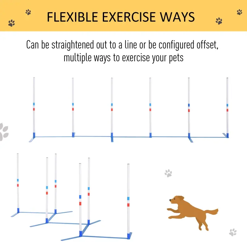 PawHut Dog Agility Equipment Dog Weave Pole Set Agility Starter Kit Pet Outdoor Exercise Training Set