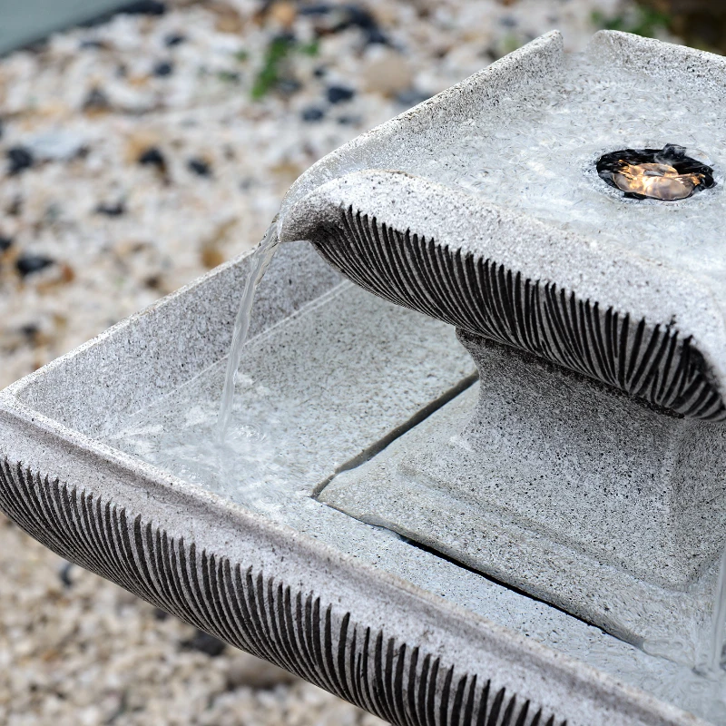 Outsunny 2-tier Water Fountain Feature Cascade Classical LED Light Effect Patio