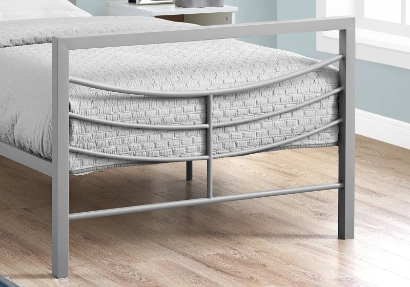 Monarch 41" Contemporary Curved Horizontal Slat Metal Bed Frame - Twin Size - Silver Finish