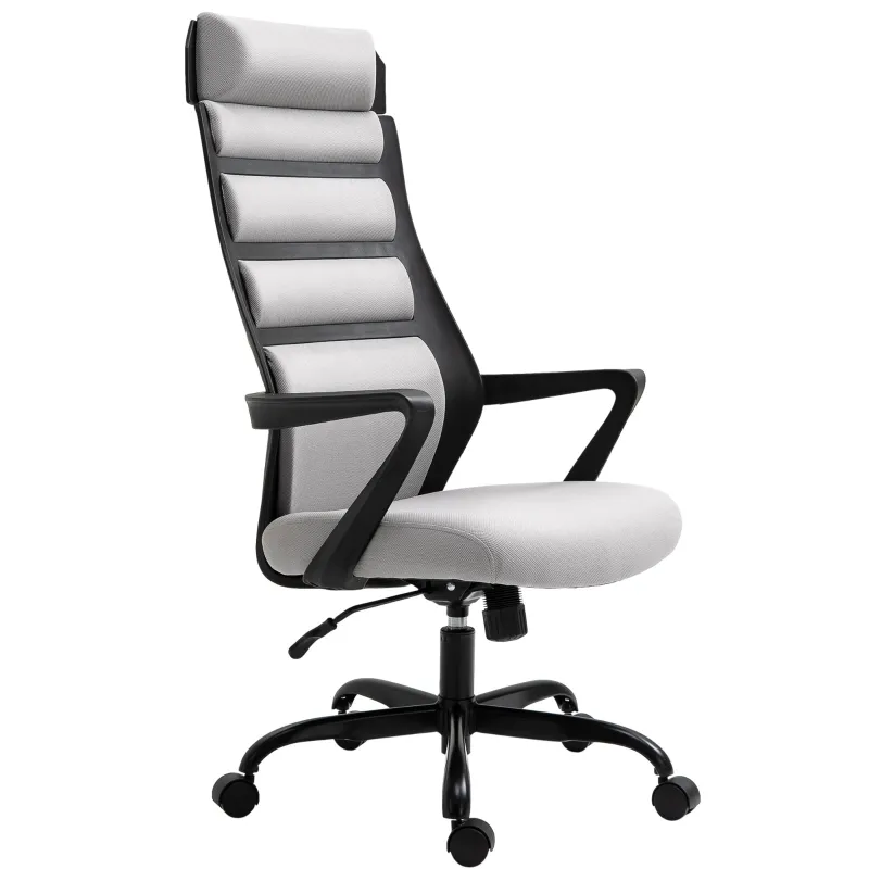 Vinsetto High Back Ergonomic Home Office Desk Chair with Spandex Fabric, Computer Task Chair with Ladder Back, Thick Padding and 360 Swivel Wheels, Grey
