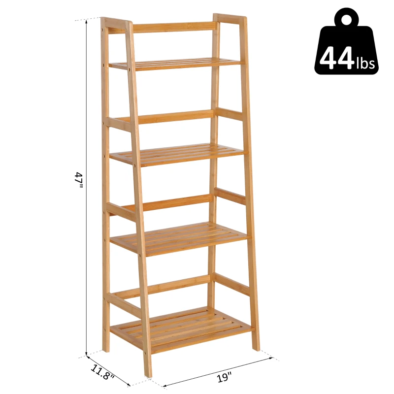 HOMCOM 4 Tier Bamboo Multi-Functional Storage Rack Ladder Bookcase Bathroom Shelf Shelving Unit Display Stand