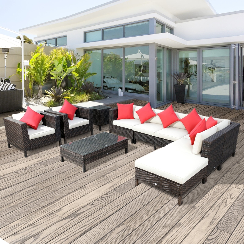Outsunny 9pc Rattan Wicker Furniture Lounger Set w/ Cushions