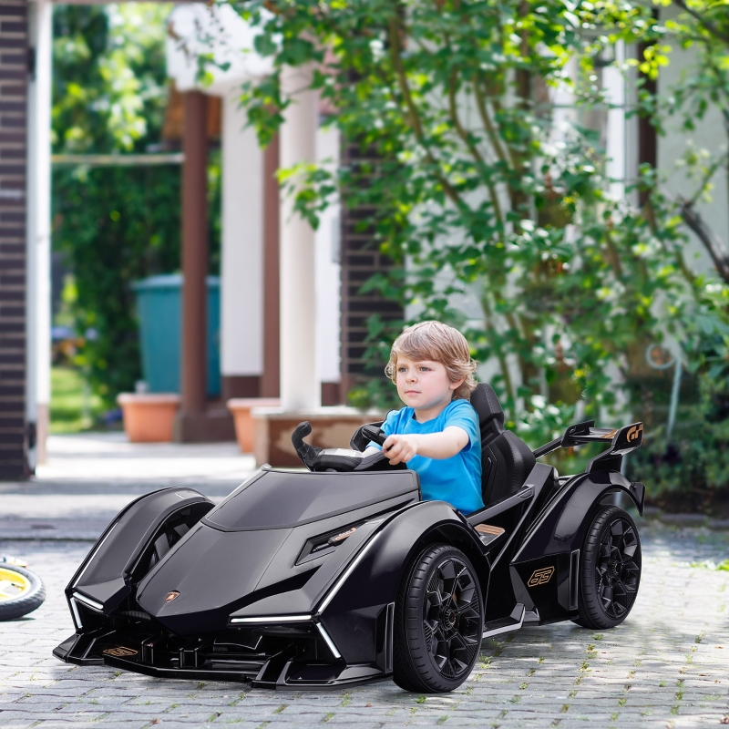 Aosom Kids Ride On Sports Car, 12V Battery Powered Electric Toy w/Parent Remote Control, Bluetooth, Horn, Music & LED Headlights Taillights for 3-6 Years Old Black