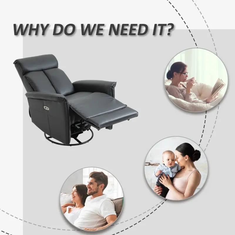 HOMCOM Modern Electronic Power Recliner with 360 Swivel Rotation, USB Charging Port and Footrest, Black