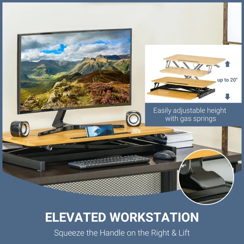Vinsetto 32'' Height Adjustable Sit Standing Desk Converter, Ergonomic Laptop Riser Workstation with Keyboard Tray