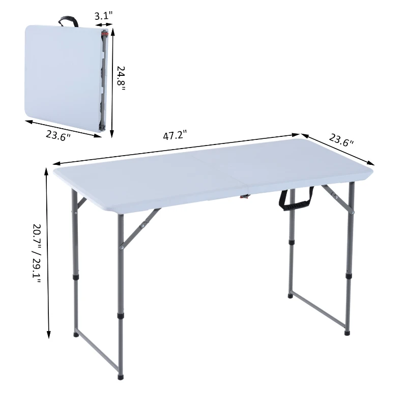 Outsunny Folding Camping 47.2" Picnic BBQ Party Table Outdoor Garden Adjustable