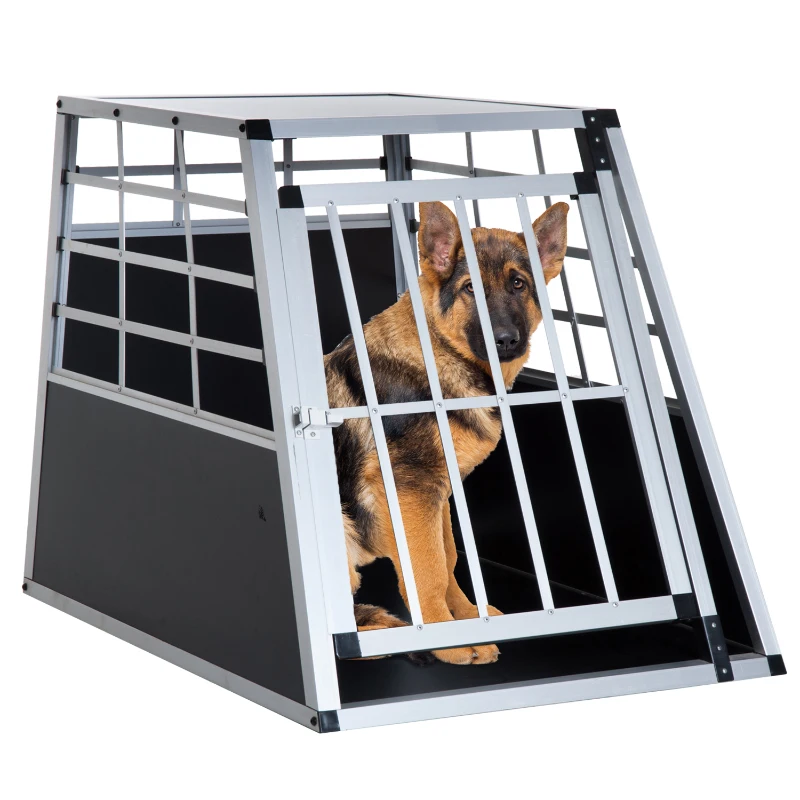 PawHut 36" Aluminum Dog Cage Pet Travel Car Crate Tapered Roof Cat Transport Box Pet Kennel Playpen