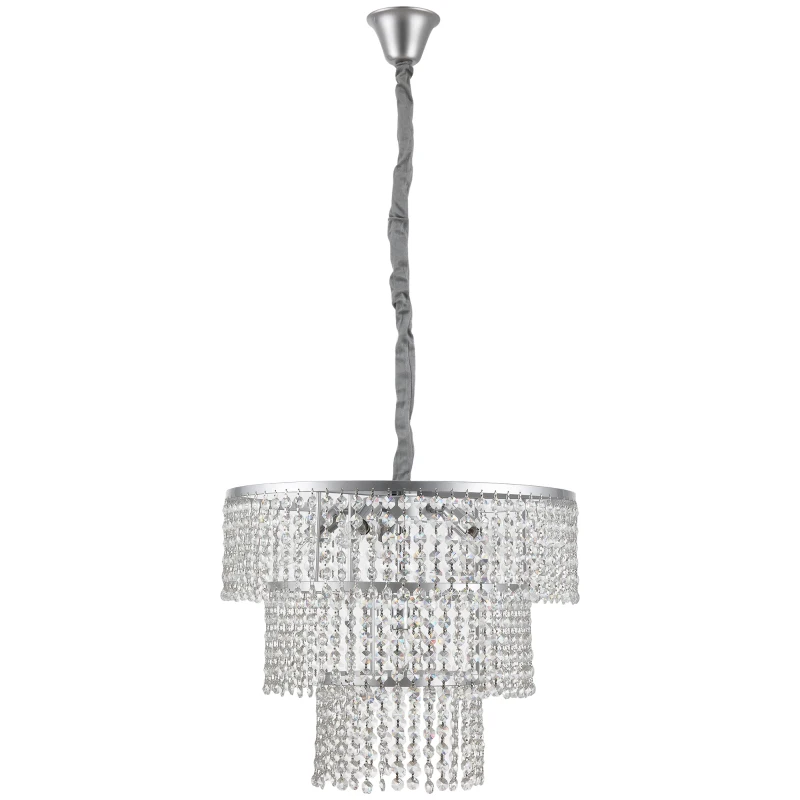 HOMCOM Modern Glass Crystal Chandelier Height Adjustable Crystal Pendant Light E12