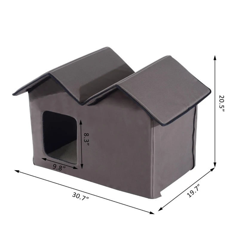 PawHut Double Heated Cat House Portable Indoor/Outdoor Kitty Shelter for Ferral Cat in Winter, Brown
