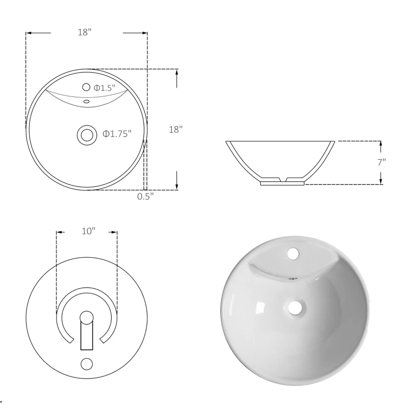kleankin Porcelain Art Basin Above Counter Ceramic Bathroom Vessel Vanity Sink