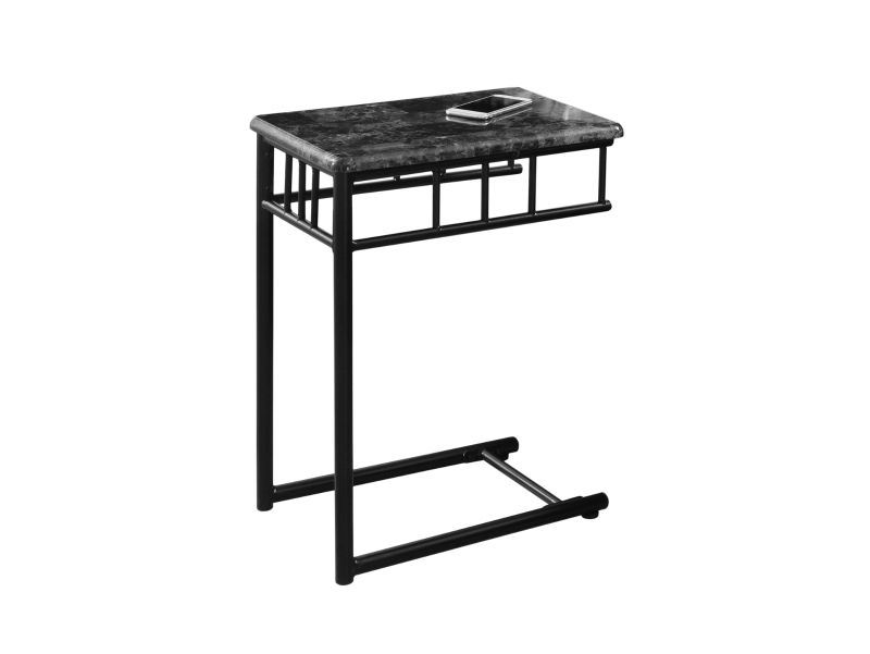 Monarch 24" Modern Marble-Look Top Bronze Metal Frame Snack C-Shape Side Accent Table - Grey Finish
