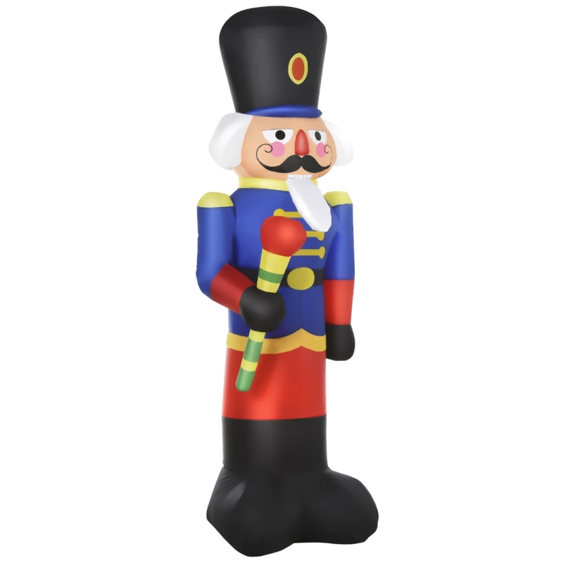 HOMCOM 8ft Christmas Inflatable Nutcracker Toy Soldier with Scepter, Outdoor Blow-Up Yard Decoration with LED Lights Display