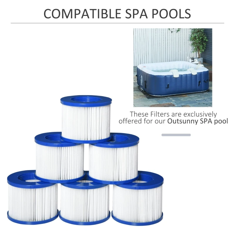 Outsunny 6 Pack Filter Cartridges Replacement for Spa Pools and Hot Tub, Cleaning Tool