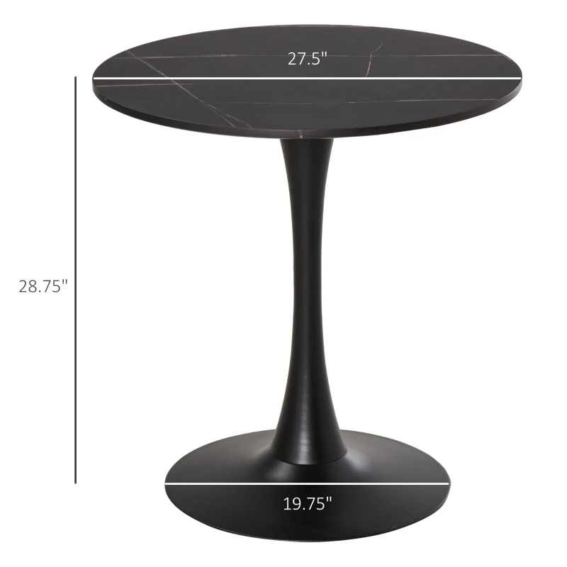 HOMCOM 27.5" Round Dining Table with Metal Pedestal Base for Living Room, Natural Wood/Black