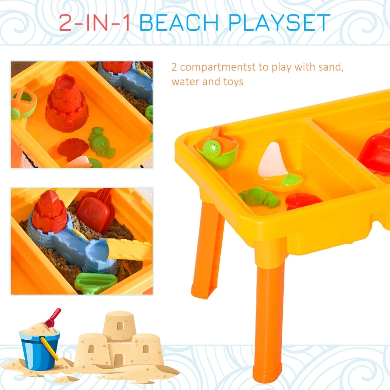 Qaba 23PCs Kids Sand and Water Table Beach Play Toddler Activity Sandbox Summer Beach Toy sets with Castle Shape Molds Lid Accessories Multicolor