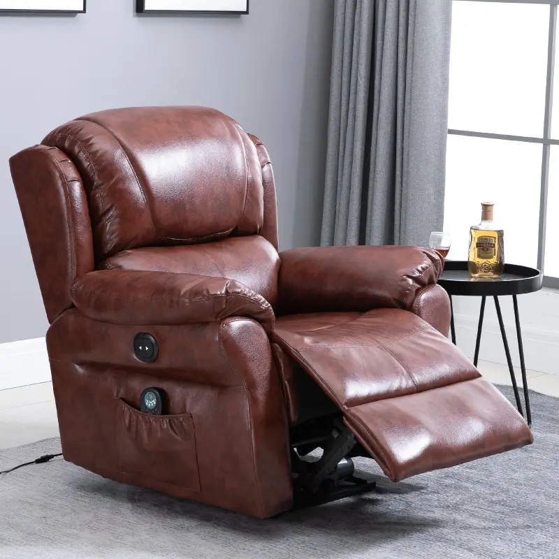 HOMCOM Vibration Massage Recliner Chair for Living Room with Heat,   Single Sofa, PU Leather Power Reclining Chair, Home Theater Seating with Footrest, Brown