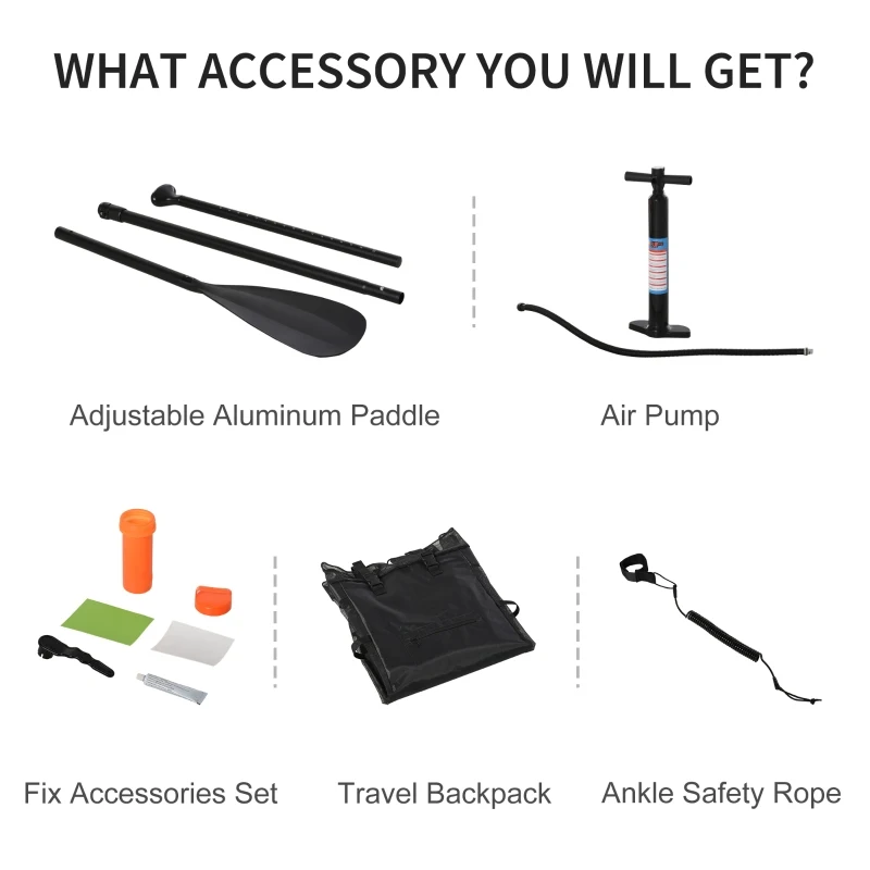 Soozier 10' x 32" x 6" Inflatable Stand Up Paddle Board with ISUP Accessories, Carry Bag, Non-Slip Deck, Adj Paddle, Pump, Leash for Adults Kids, Black and White