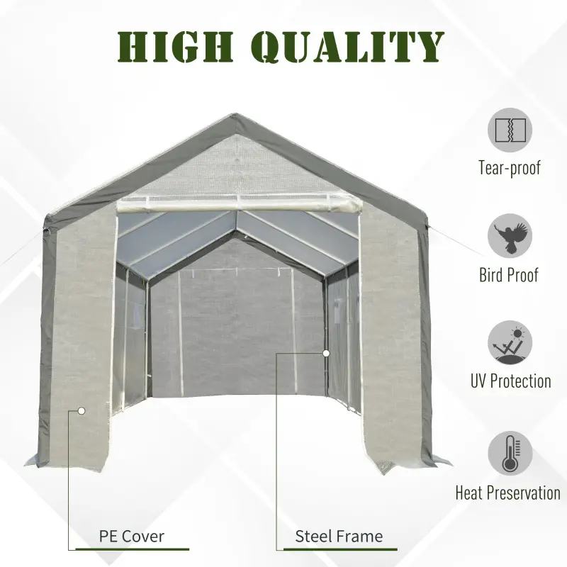Outsunny 20' L x 10' W x 9' H Large Walk-in Greenhouse with Roll Up Door, 8 Closeable Windows, & Weather PE Cover